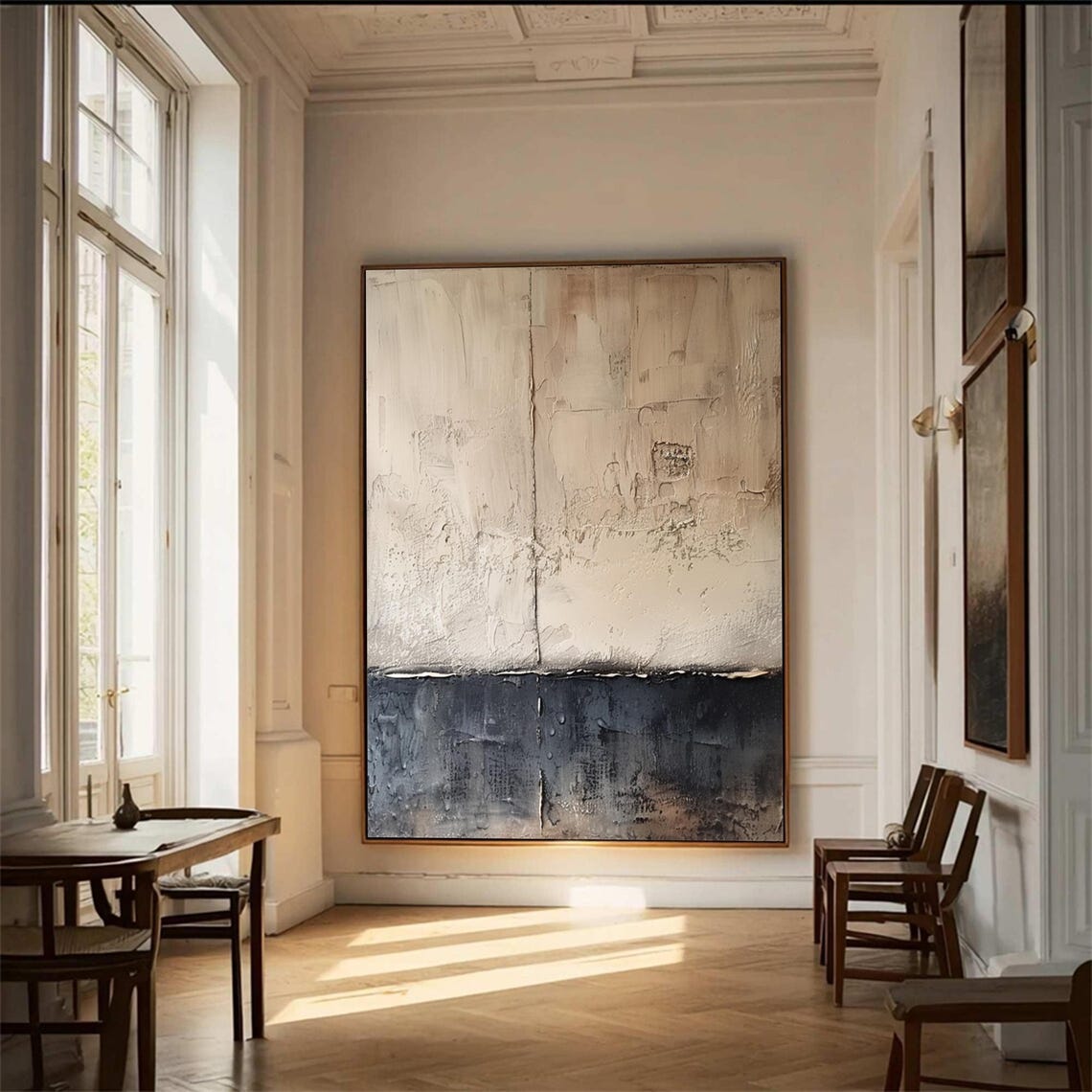 Wabi Sabi 3D Textured Brown Blue Wall Art: Minimalist Abstract Oil ...