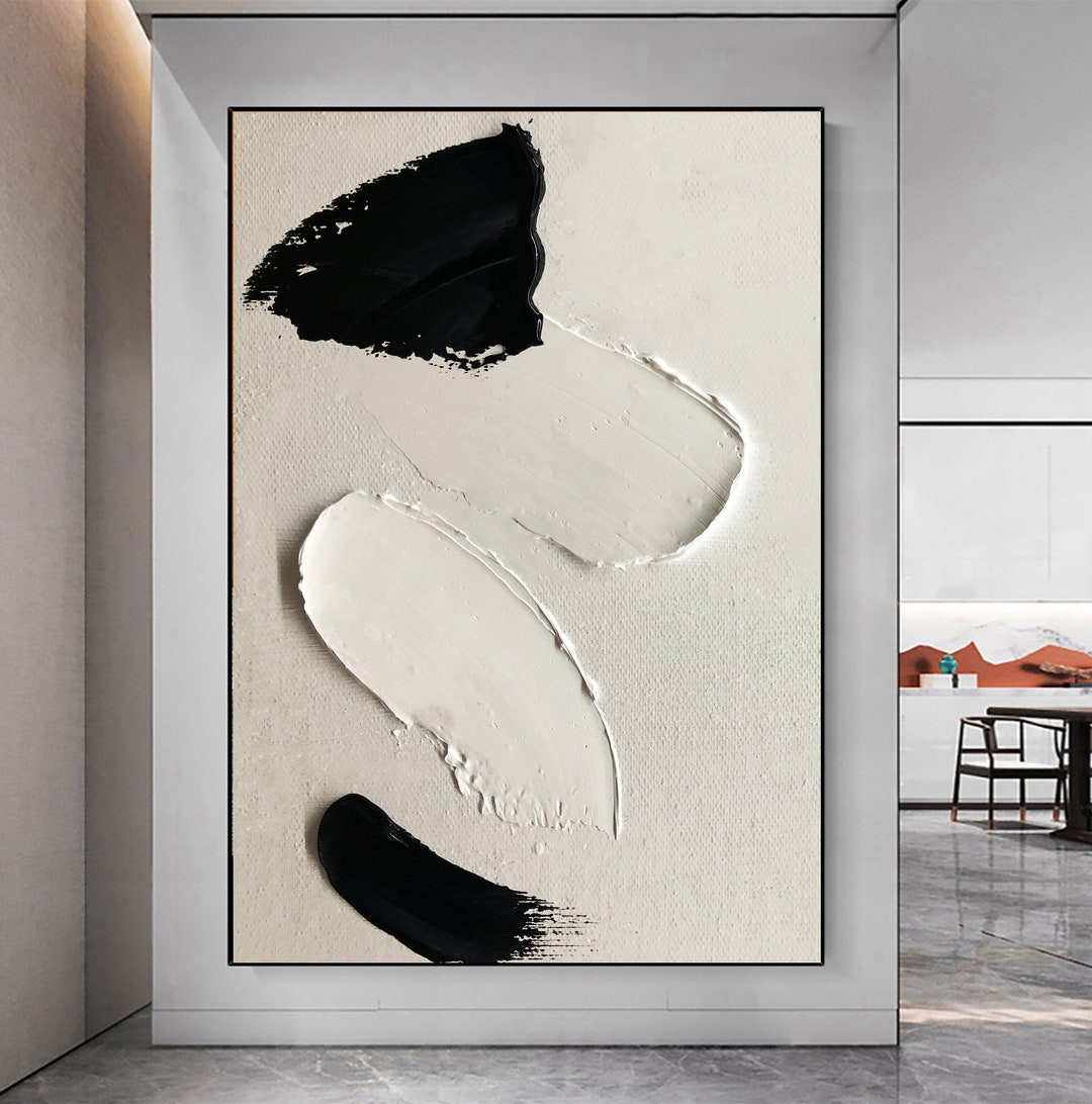 Large Black and White Wall Art, Black and White Painting, Black and ...