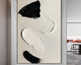 Große schwarz-weiße Wandkunst, schwarz-weiße Malerei, strukturierte schwarz-weiße Wandkunst weiße und schwarze Malerei minimalistische Malerei