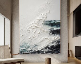 Textured Beige Ocean Painting: 3D Abstract Wave Art on