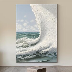 Dipinto con texture oceanica, grande dipinto 3D con texture, arte murale con onde incorniciate, dipinto con oceano blu, dipinto astratto con onde su tela, decorazione da parete