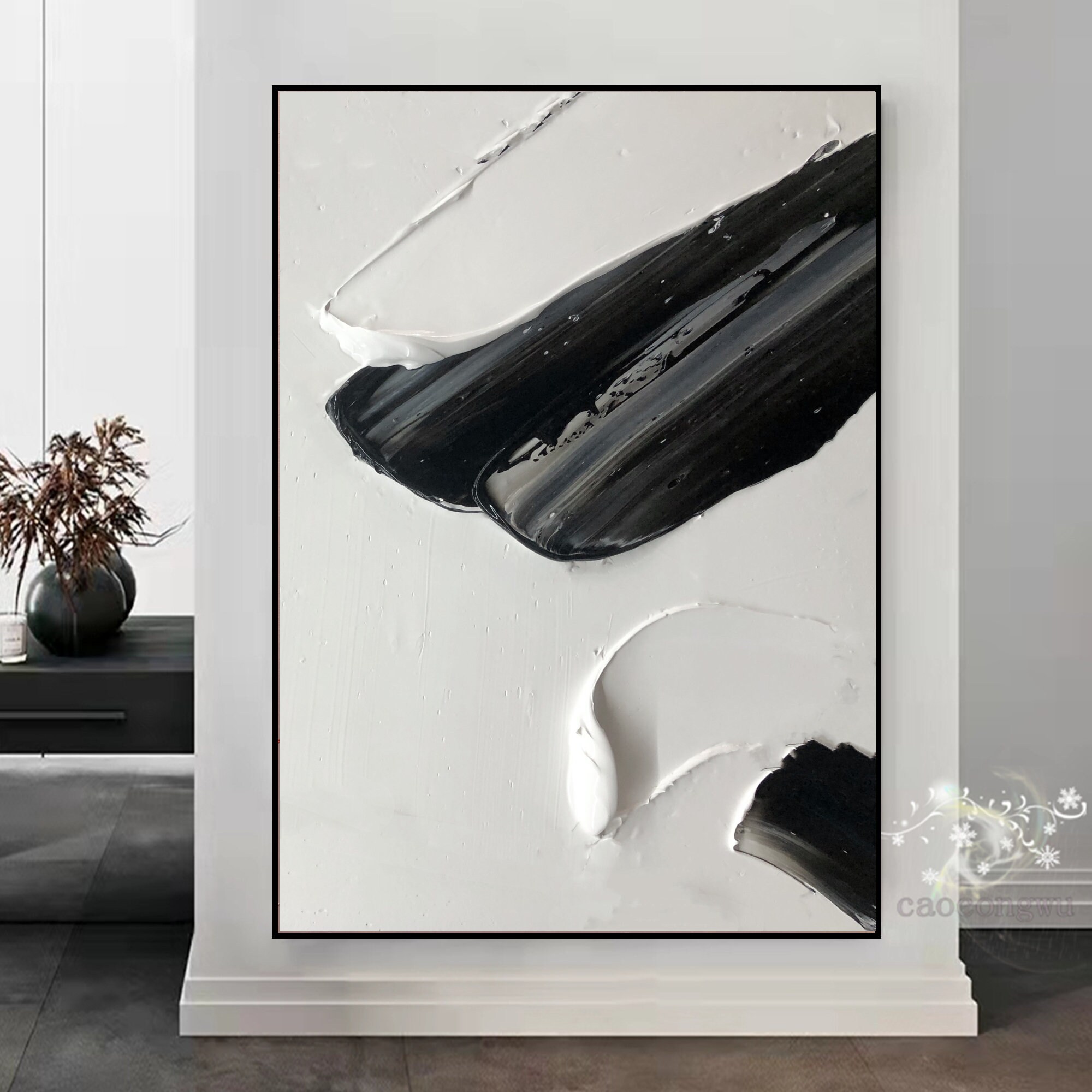 Thick Texture Painting Large Black and White Painitng 3D Textured Art ...