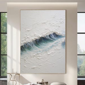 Large 3D Textured Ocean Wall Art Beach Painting White Ocean Wave Painting on Canvas Coastal Wall Art 3D Textured Art Living Room Wall Decor