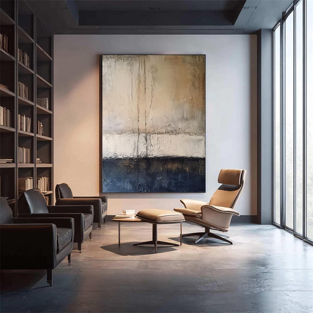 Wabi Sabi Brown & Blue Textured Wall Art: 3D Plaster Abstract Canvas ...
