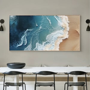 Original Ocean Wave Oil Painting On Canvas Abstract Minimalist Painting Ocean Textured Art Custom Blue Sea Wall Art Living Room Decor Gift
