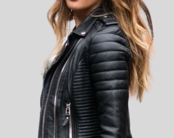 Women's Genuine Lambskin Leather Jacket Motorcycle Biker