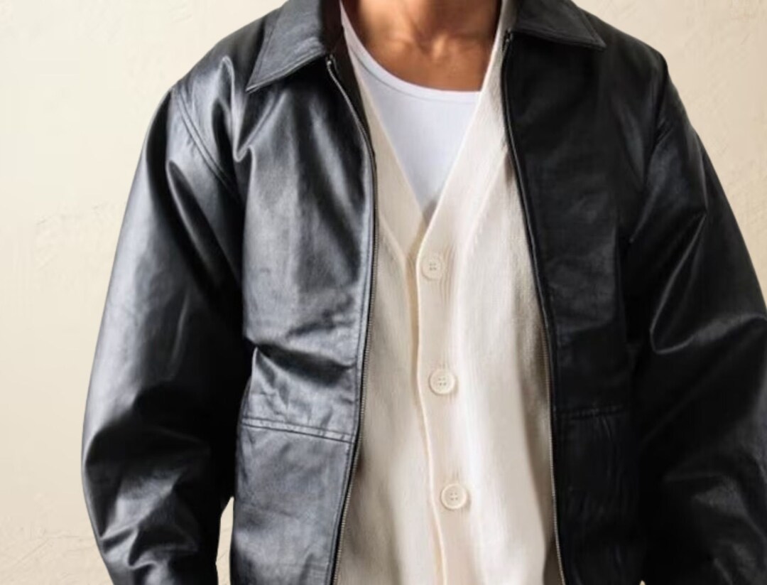 90's Leather Jacket Oversize, Black Leather Oversized Jacket for Men