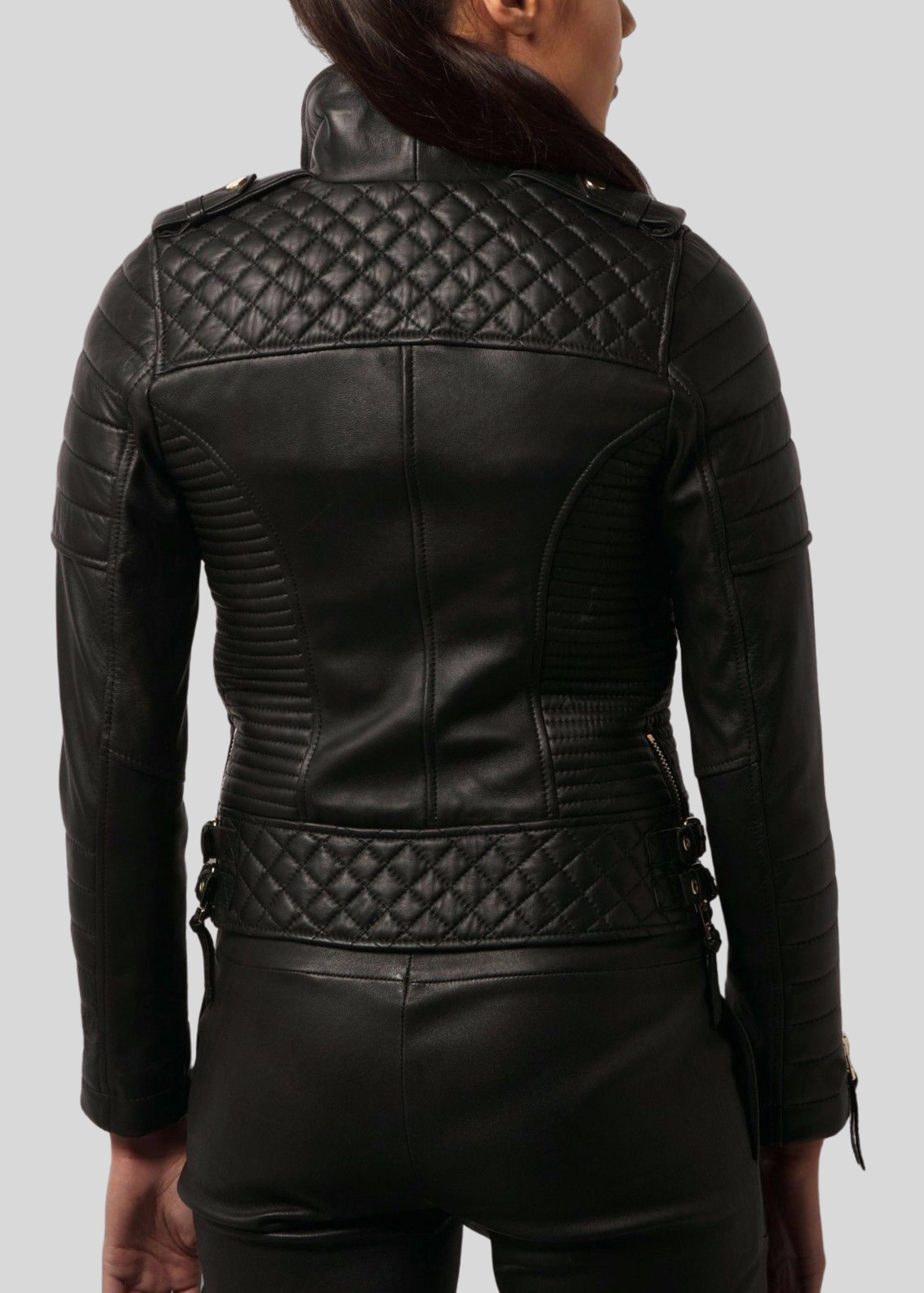 Women's Black 100 Genuine Lambskin Leather Biker Jacket, Women's Black