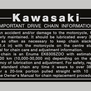 Kawasaki Z750 Turbo GPZ750 GPZ1100 Z1000 Warningdecal drivechain goldchrome/black