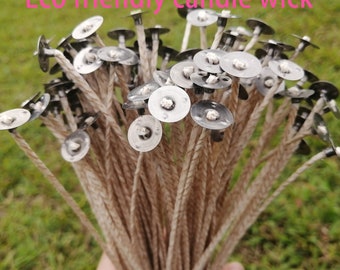 Mechas ecológicas para velas, 200 unidades de 15 cm (6"), preenceradas y con pestaña, con base, de algodón y papel para hacer velas.