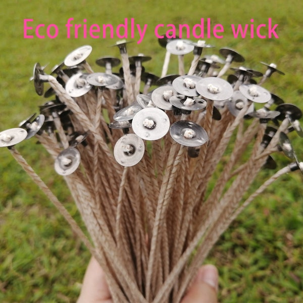 ECO Candle Wicks, 200 pcs 6"/ 15CM Pre-Waxed Pretabbed Wicks with Base, Cotton & Paper Wicks for Candle Making