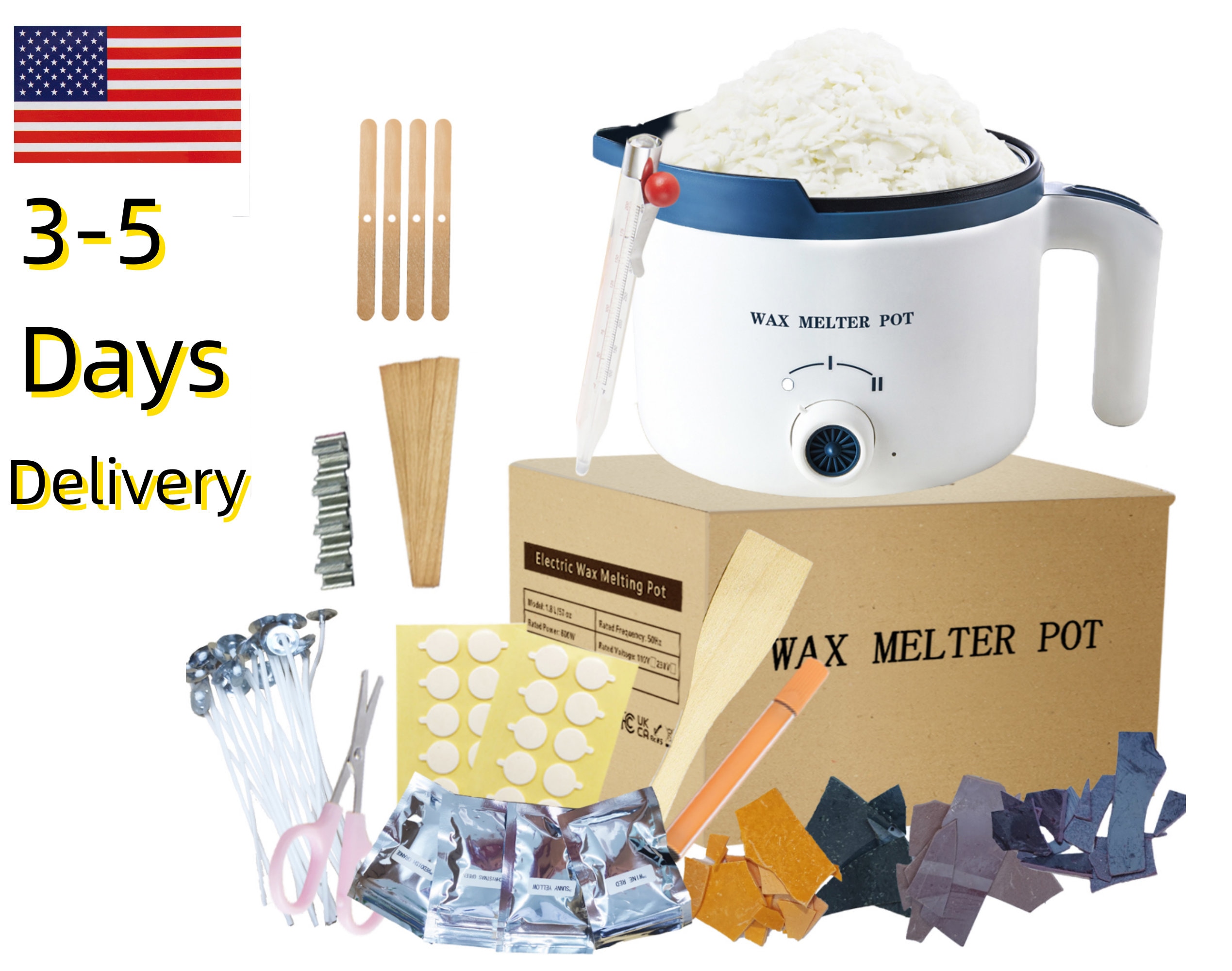 Wax Melter Candle Making Kit Jar Tin Electric Heat Pot Thermometer for  Beginners