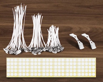 Candle Wicks 90 Pcs (4 inch, 6 inch, 8 inch) with 2 Candle Wick Holders & 90 Glue Dots for Candle Making