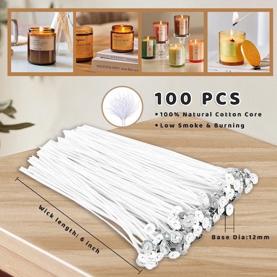 100pcs Cotton Candle Wicks Kit - 12" Wicks With Stickers & Holders For Soy, Beeswax, Coconut Wax Candles