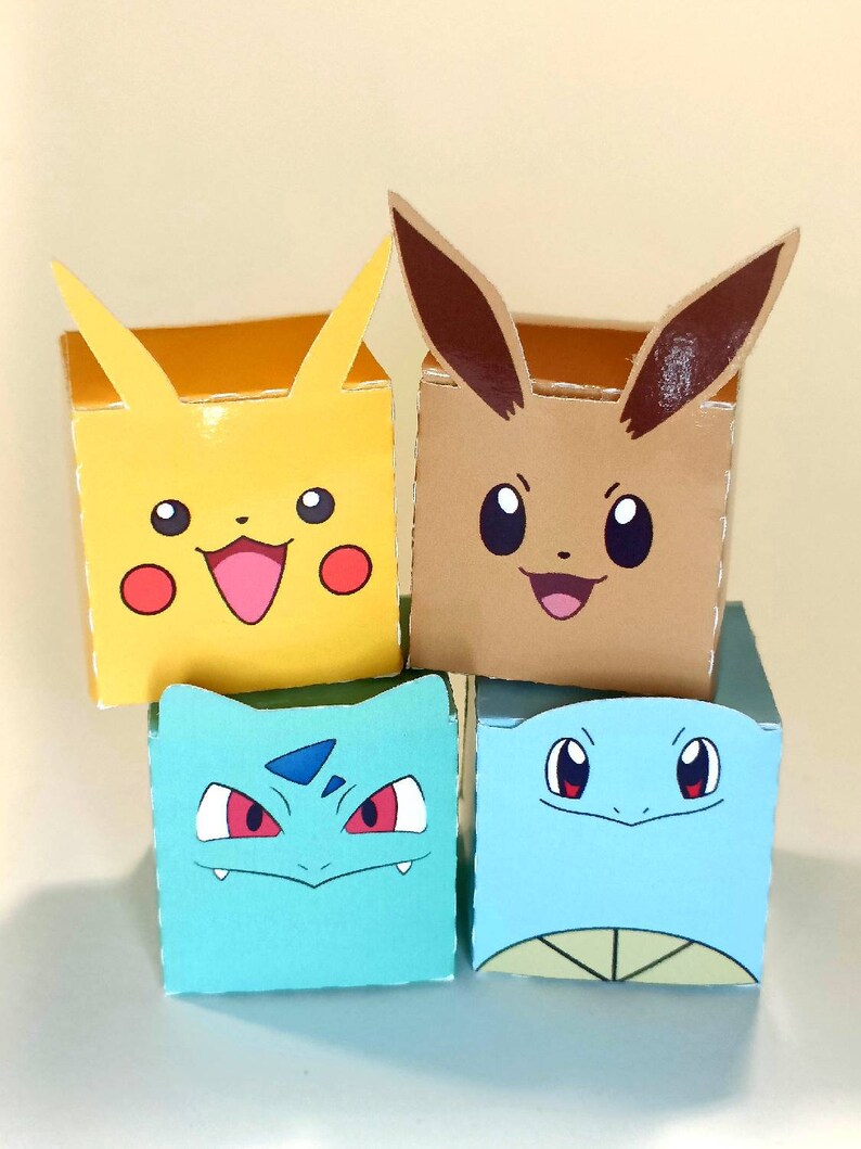 DIY File Template Printable 8 Pokemon Party Box Treat Box Birthday Decoration Favor Boxes POKMON pdf Silhouette svg