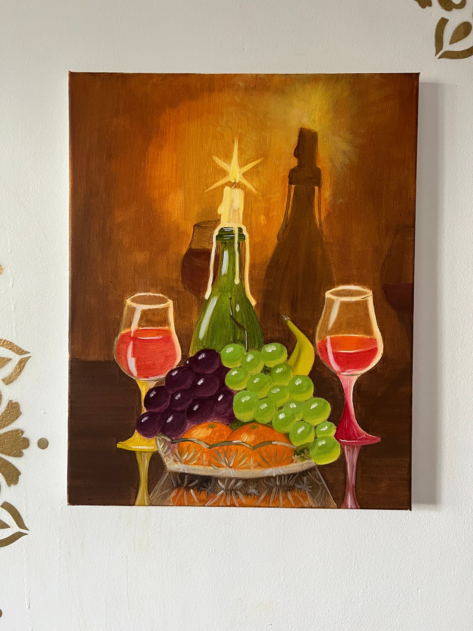 Still Life Alcohol Wall Art Wine Fruits Original Oil Painting 16"x20 ...