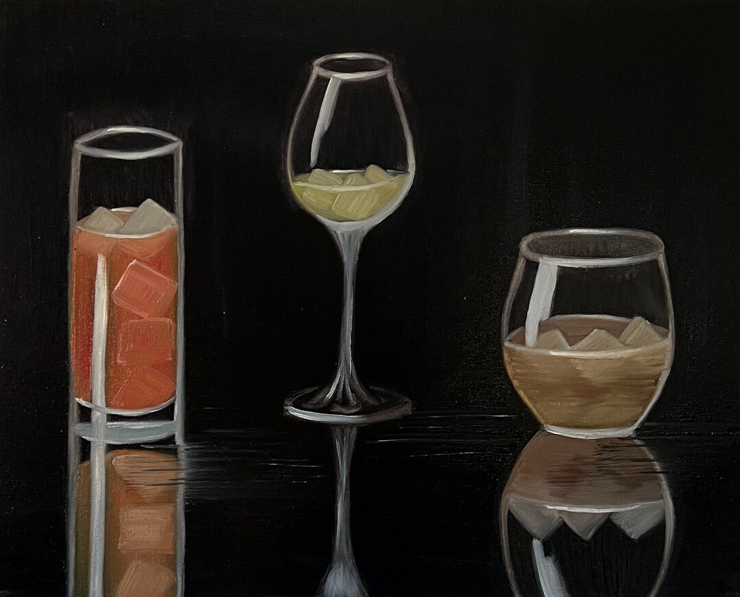 Still Life Alcohol Wall Art Wine Glasses Original Oil Painted Etsy