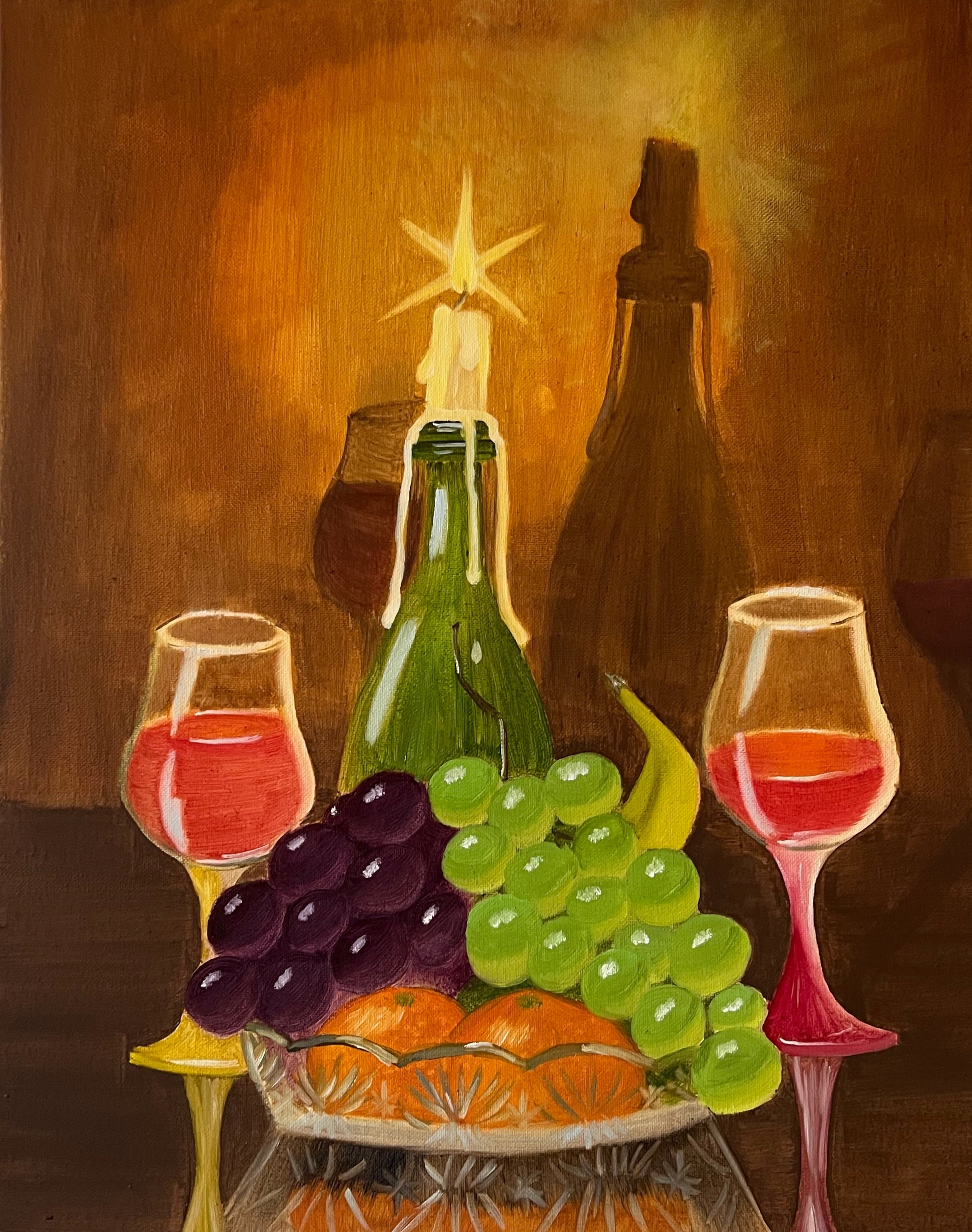Still Life Alcohol Wall Art Wine Fruits Original Oil Painting 16"x20 ...