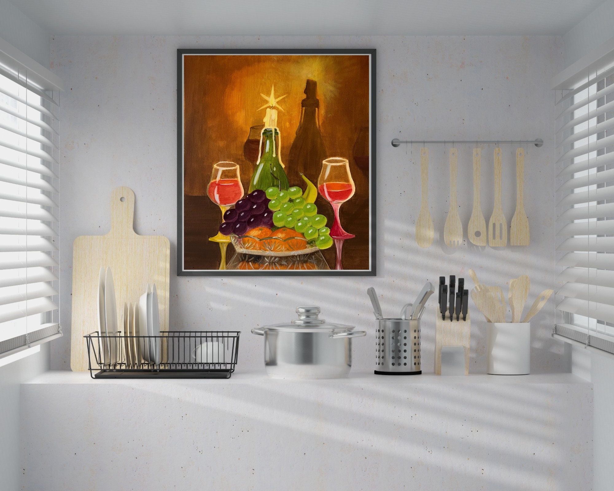 Still Life Alcohol Wall Art Wine Fruits Original Oil Painting 16"x20 ...