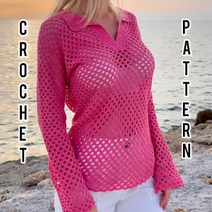 Patrón de polo de crochet de manga larga o corta. Patrón de camiseta de cuello polo a crochet. Patrón camisa crochet cuello polo manga larga o corta.
