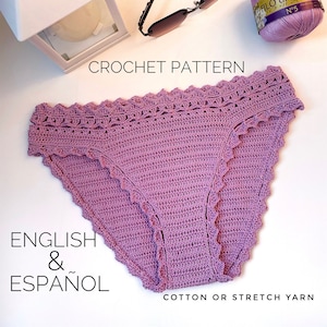 Easy Eng+Esp pattern for Crochet bikini bottom &quot;Addy&quot;.  Sizes XS-L. Patron fácil para braguita &quot;Addy&quot;. Tallas XS-L.
