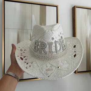 Bride to be pearl cowgirl hat | Pearl Cowboy Hat | Bride Straw Hat | Personalised Bridal Hat | Honeymoon Gifts | Hen Party Last Rodeo theme