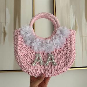Rosa Blumenmädchen Geschenk | Blumenmädchen Vorschlag | Blumenmädchen Tasche | Personalisierte Brautjungfer Tasche | Blumenmädchen Geldbörse | Blumenmädchen vorhanden