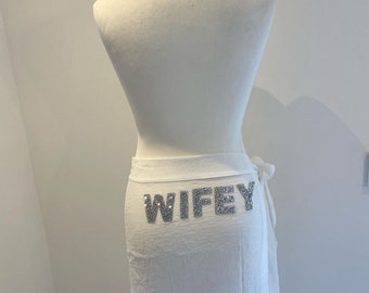 Wifey personalised sparkle hen party bachelorette sarong abroad wedding white