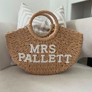 Personalisierte Strandtasche | Pearl & Diamanté Patch Strandtasche | Personalisierte Urlaubstasche | Zubehör | Pool-Party Zubehör | Flitterwochen Taschen