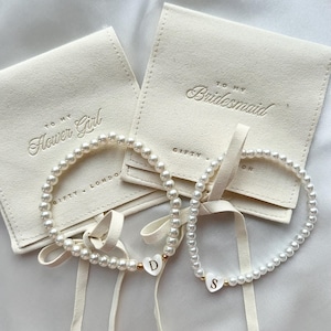 Bridesmaid Proposal Gift | Bridesmaid Bracelet | Maid of Honour Jewellery Pouch | Personalised Pearl Bracelet Bridal Gift | Wedding Day