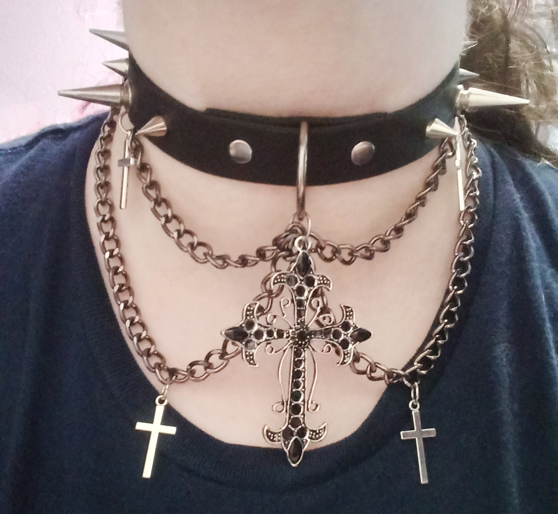 PU LETHER Punk Choker Collar Goth Necklace Big Transparent kawaii