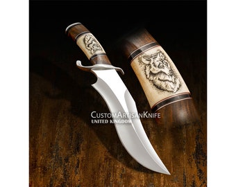 1 de un tipo personalizado Art Bowie Knife Camel Bone Handle Mejor regalo