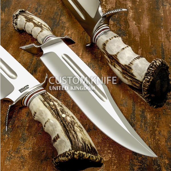 Hand Forged custom  Art  Bowie knife Crown Antler