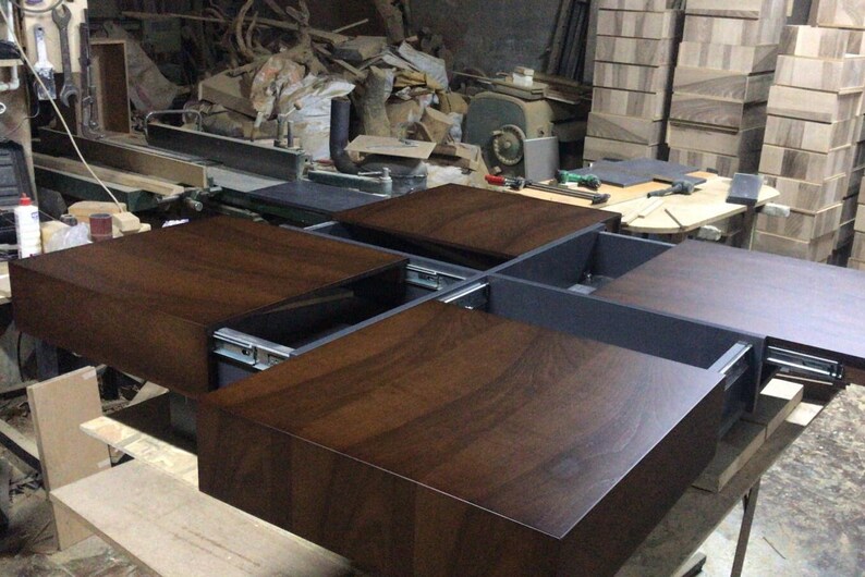Walnut Coffee Table With Drawers / Coffee Table With Storage / Etsy