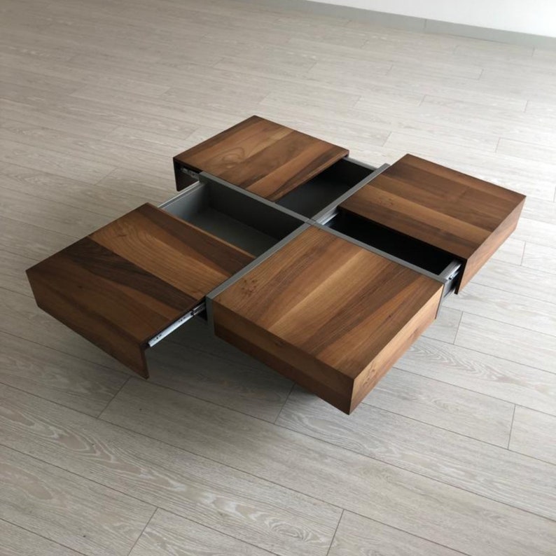 Walnut Coffee Table With Drawers / Coffee Table With Storage / Etsy