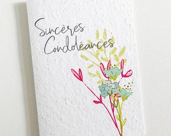 Carte à planter Condoléances: Bouquet. Carte sincères condoléances. Carte écologique fait en papier ensemencé
