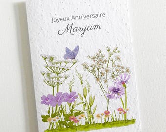 Cartão de aniversário plantável, personalizado com seu nome. Cartão de aniversário exclusivo feito de papel semente. Um cartão que floresce!