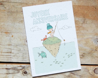 Geburtstagspflanzkarte: À la Pêche. Umweltfreundliche, originelle und lustige Karte, die sich in Blumen verwandelt
