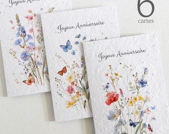 Lot de 6 cartes d'anniversaire à planter. 6 cartes d'anniversaire écoresponsables fabriquées à partir de papier ensemencé
