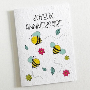 Carte d'anniversaire écologique. Carte à planter anniversaire: Abeilles. Une carte qui se transforme en fleurs! Zéro déchet 100% fleurs
