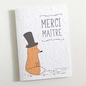 Carte à planter Merci Maître. Faite de papier ensemencé, cette carte se transforme en fleurs. Cadeau original fin d’année scolaire