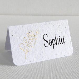 Marque-places personnalisés à planter. Jolis marque-places fabriqués à partir de papier ensemencé.   Cadeau invité original. Fleurs Dorées