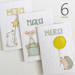 6 mignonnes cartes Merci. Jolies cartes écoresponsables qui se transforment en bouquet de fleurs. Cartes à planter merci Maîtresse, Nounou