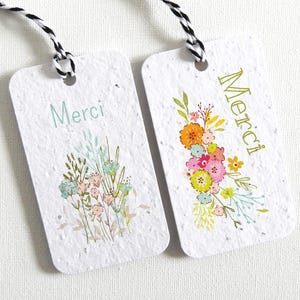 Étiquettes cadeaux (lot de 6 ou 12) fabriquées à partir de papier ensemencé. Étiquettes écologiques qui se transforment en jolies fleurs