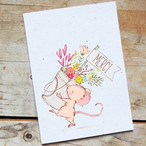 Planting card Acknowledgements: Mouse. Ecological thank you card that blooms. Made from seeded paper