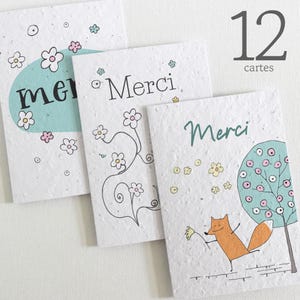 12 cartes Merci à planter écoresponsables. Cartes qui se transforment en joli bouquet de fleurs. Cadeau original Maîtresse, Nounou, ATSEM.