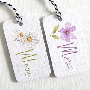 Étiquettes cadeaux (lot de 6 ou 12) fabriquées à partir de papier ensemencé. Étiquettes écoresponsables qui se transforment en jolies fleurs