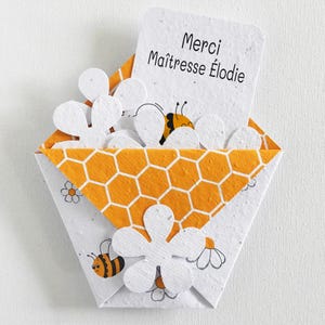 Carte et marque-page à planter personnalisé. Cadeau original qui se transforme en joli bouquet de fleurs. Cadeau merci Maîtresse, Nounou