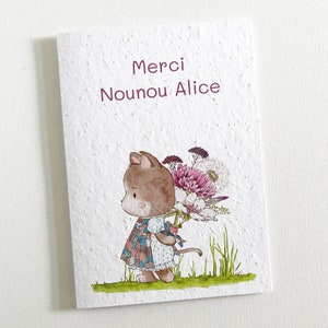 Carte à planter personnalisée:  Merci Maîtresse,  Maître, ATSEM... Faite de papier ensemencé, cette carte se transforme en jolies fleurs