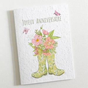 Carte à planter anniversaire: Jardinier. Fabriquée à partir de papier ensemencé. Carte d'anniversaire qui se transforme en bouquet de fleurs